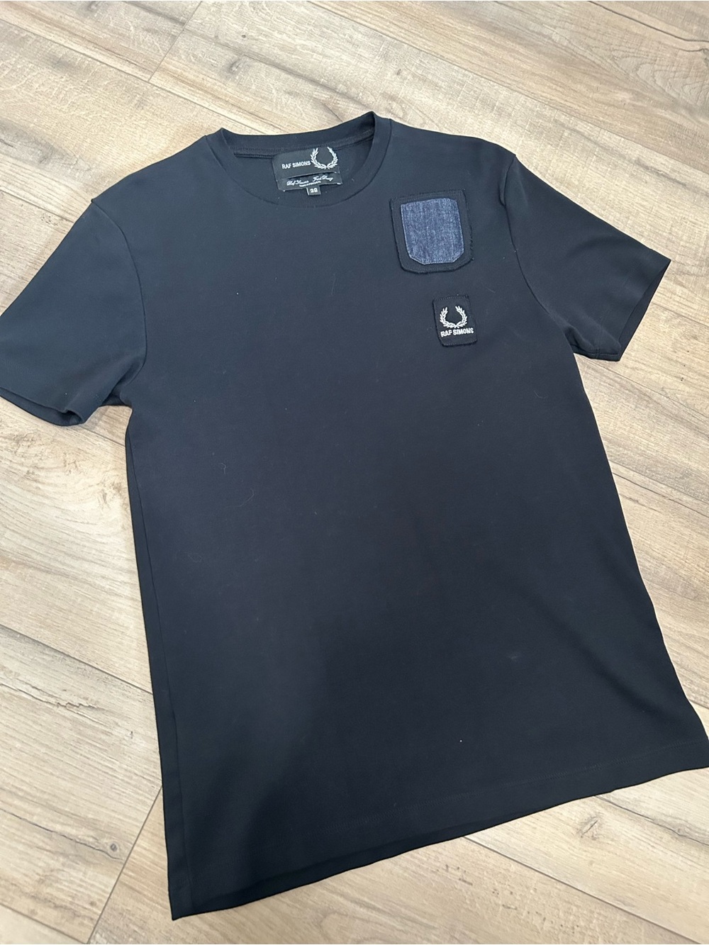 Raf Simons x Fred Perry Black Crewneck T-Shirt with Patch Detail